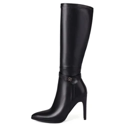 Sexy Knee High Boots Women's Shoes Autumn Winter Point Black Heels Long Boot Patent Dance Party Shoes Female Large Size 44 46