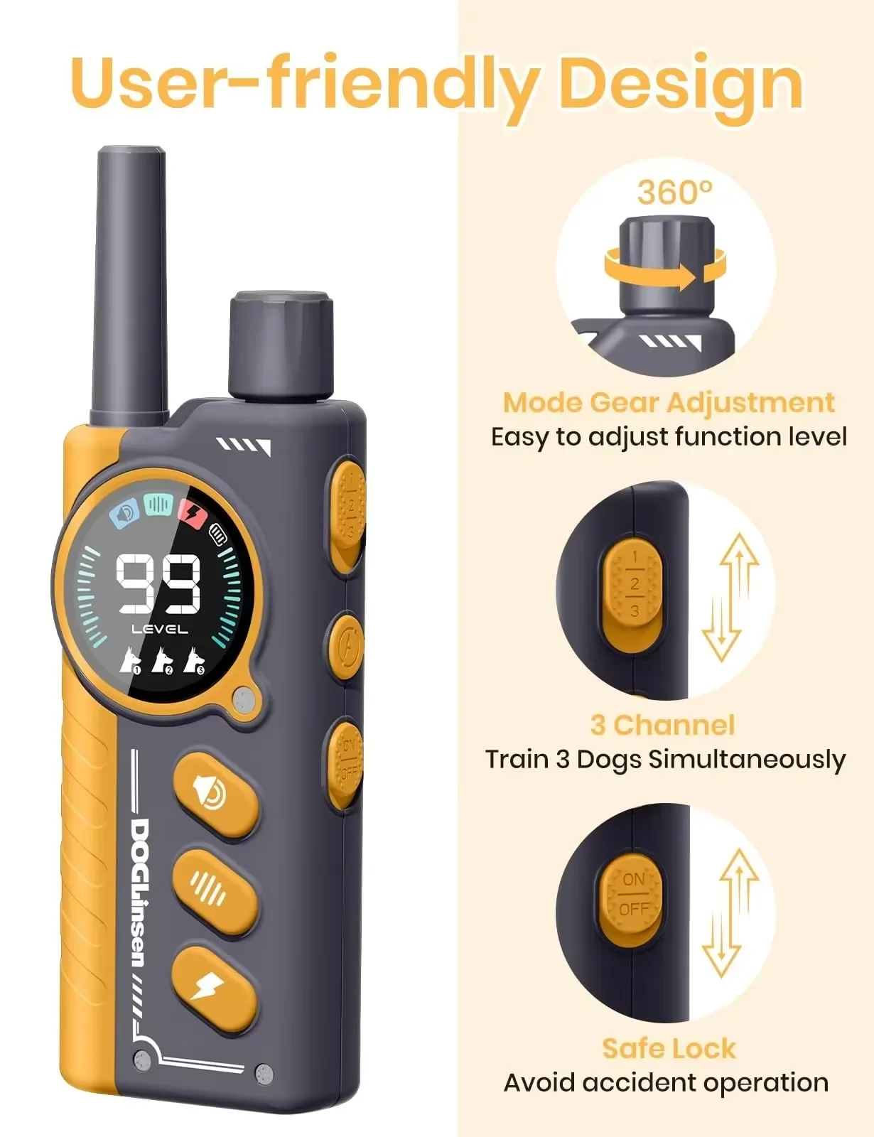 Electric Dog Training Collar 1000m Digital Remote Control Shock Vibration IPX7 Anti Barking Pet Dog Stop Barking Training Collar