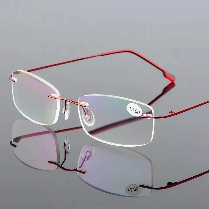 Anti Blue Flexible Ultralight Rimless Memory Titanium Reading Glasses for Men Presbyopic Eyeglasses Strength +1.0~+3.5