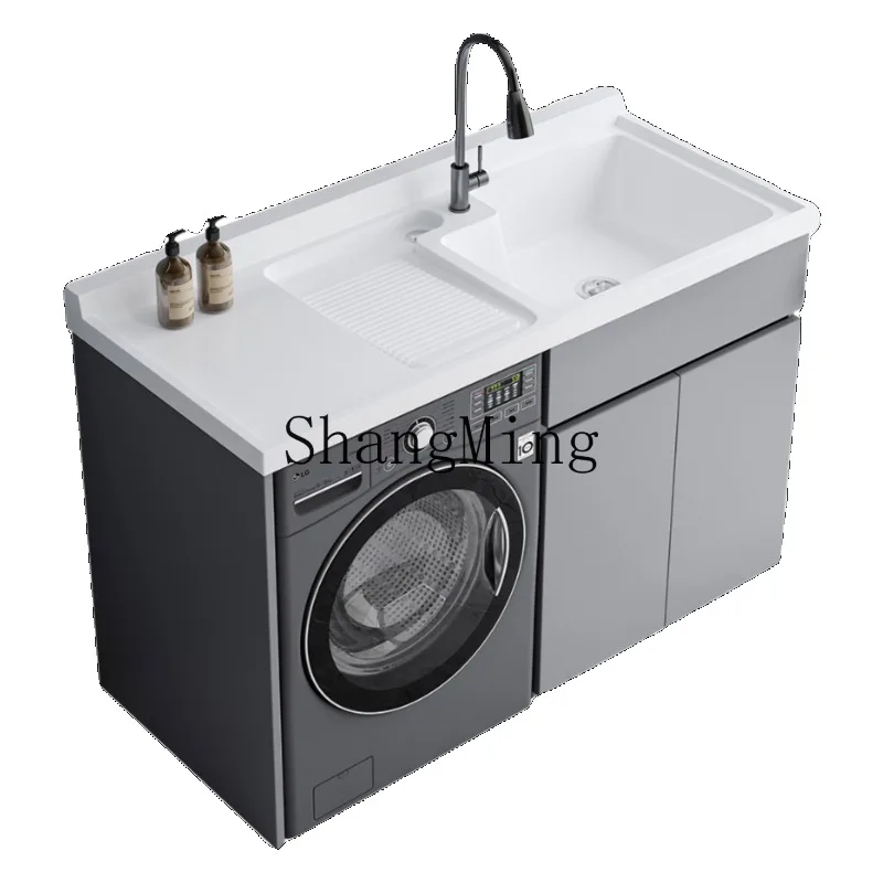 

LXY Balcony Laundry Cabinet Combination Integrated Basin Laundry Pool Roller Cabinet with Rubbing Board