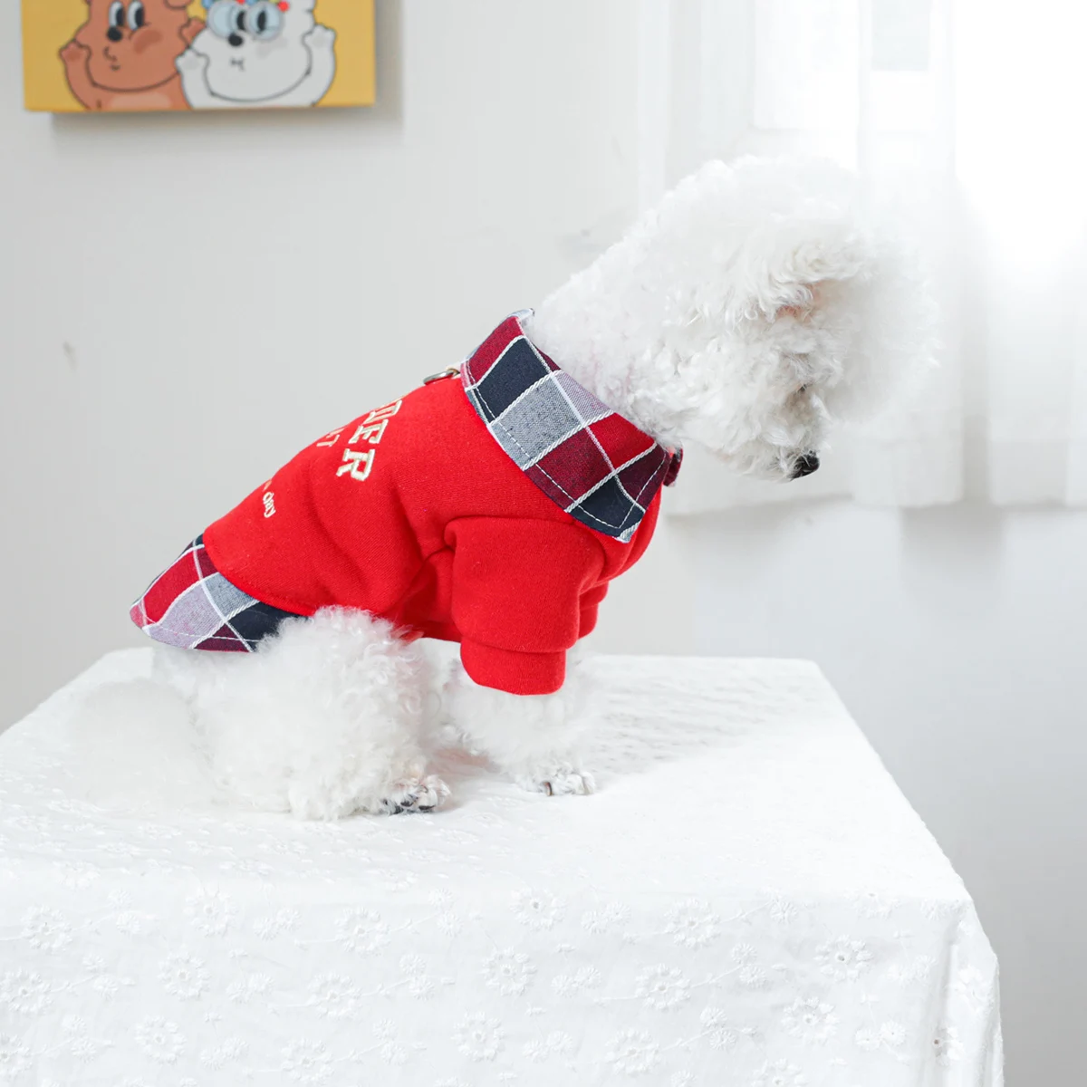 1PC Pet Clothing Spring and Autumn Red Camera Fake Two Piece Coat Suitable for Small and Medium sized Dogs