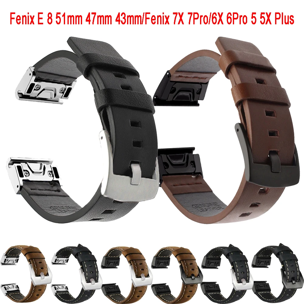 QuickFit 22 26mm leather Strap for Garmin Epix Pro Gen 2 47mm 51mm Band Fenix E 8 7 7X Pro 5 5X Plus 6 6X Bracelet Watchband