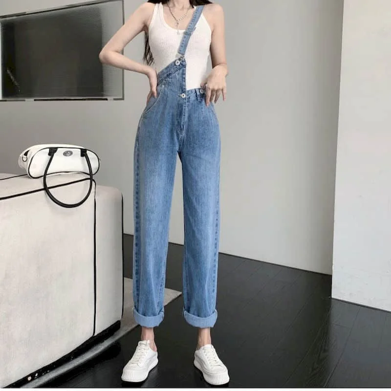 

Denim Jumpsuits for Women Oversized Playsuit Denim Pants Loose High Waist Straight pants Overalls for Women Clothes One piece