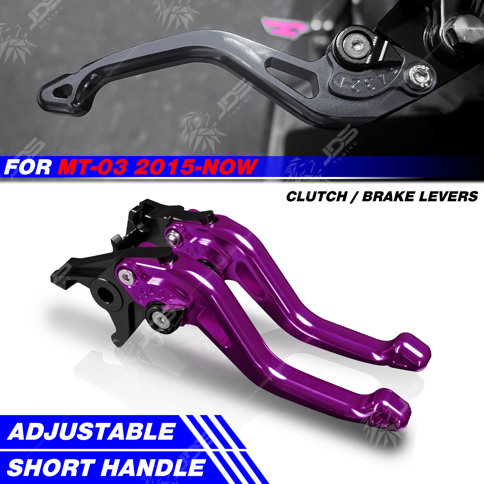For Yamaha MT-03/MT03 2015-NOW Racing Short Brake Lever Set Adjustable Handle Levers Three-Fingers Accessories Parts