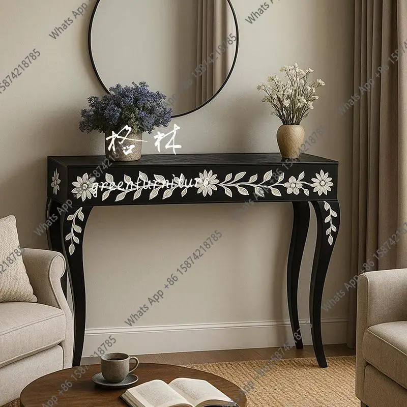 

French retro entrance table/American flower painted entrance hall table/neoclassical decorative strip case sofa partition