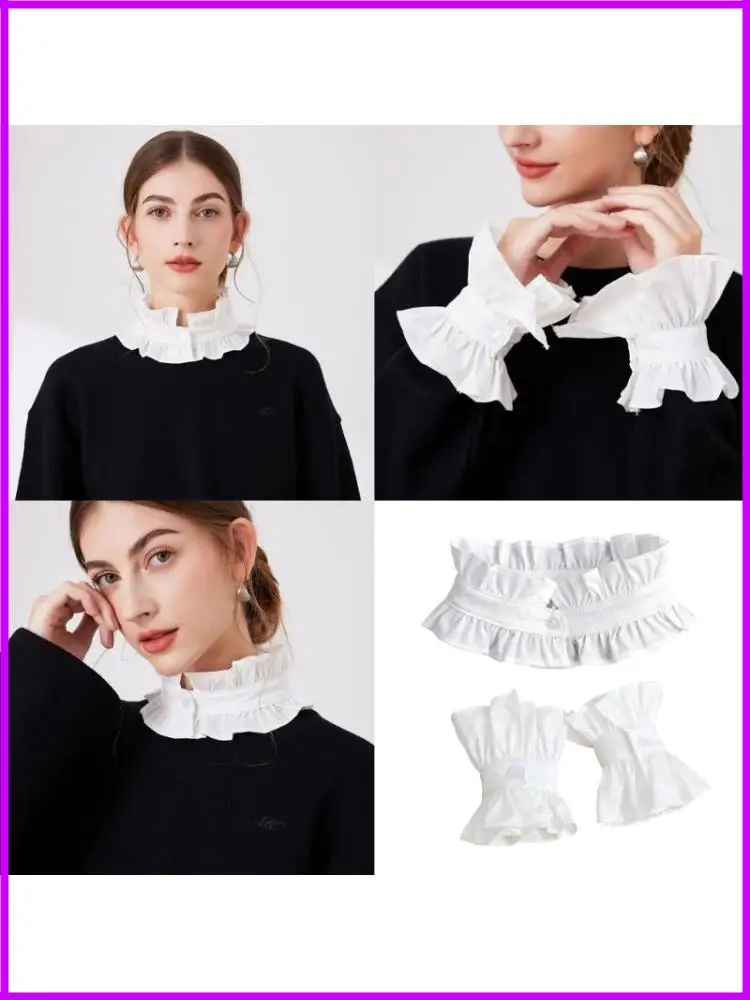 

Ruffle Stand Collar Cuffs Sleeve Set For Woman Various Outfit and Everyday Use
