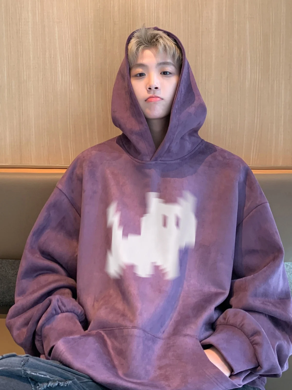 

Американское худи оверсайз из плотного материала с фиолетовым принтом, мужское, трендовое, премиум-класса, осеннее, с капюшоном