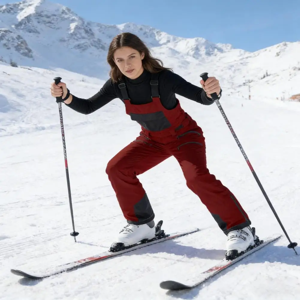 Windproof Waterproof Snow Pants Insulated Thermal Ski Bibs Adjustable Straps Snowboard Overall Outdoor Sport Trousers
