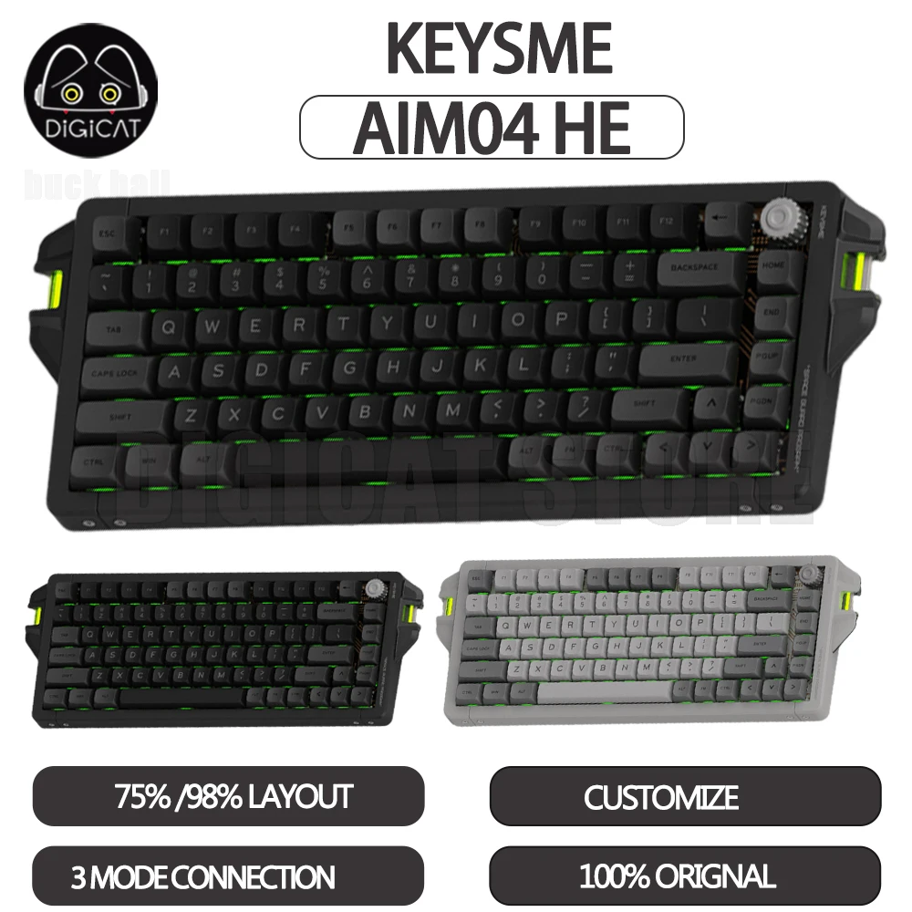 

KEYSME AIM04 HE Магнитный переключатель Механическая клавиатура 3 режима USB/2,4G/Bluetooth Беспроводная клавиатура Колпачки клавиш PBT Индивидуальные клавиатуры