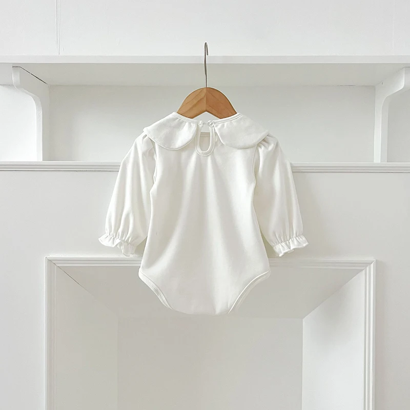0-24M Baby Girl Romper Baby Girl Clothing Toddler New Embroidered Collar Romper Spring Cotton White Infant Baby Girls Jumpsuit