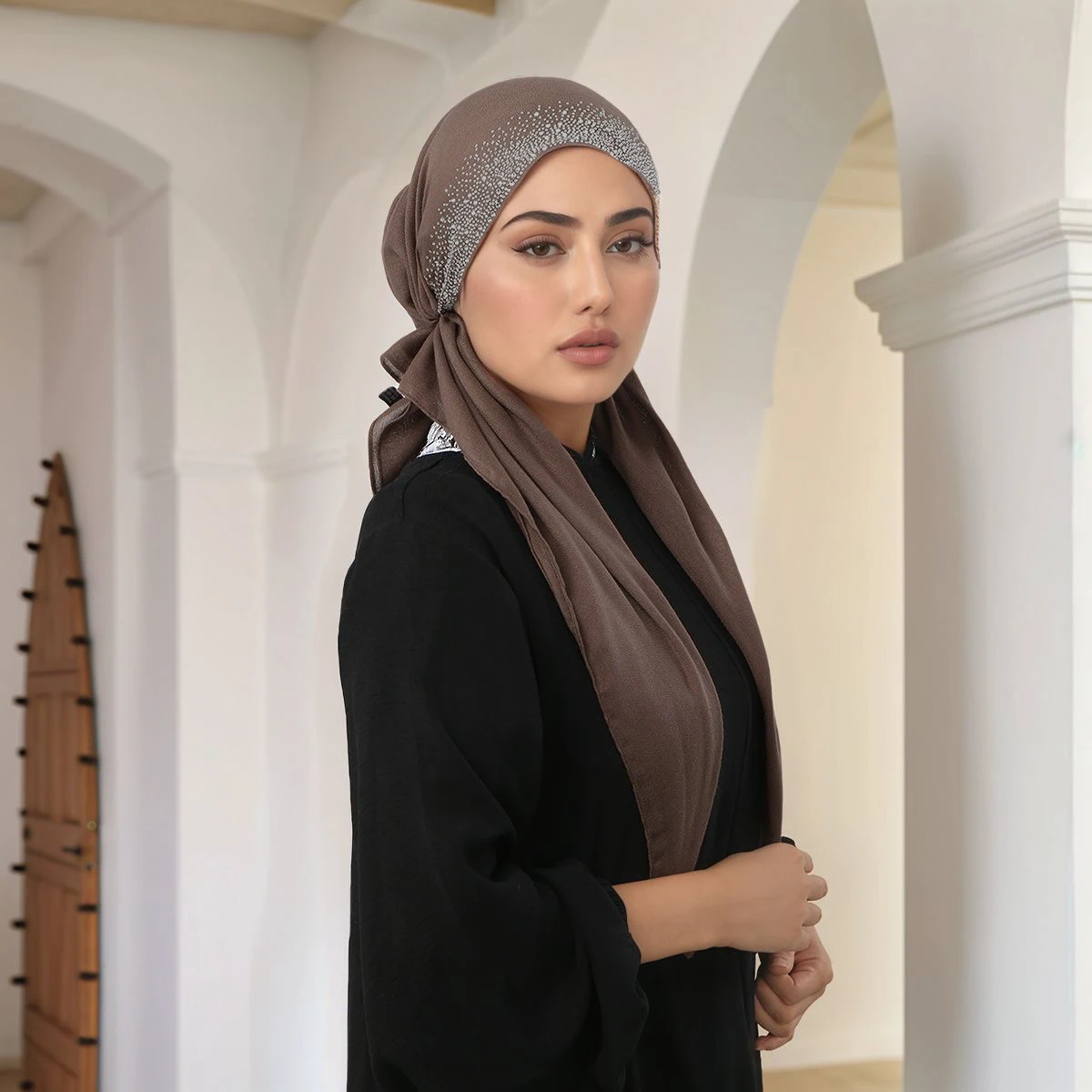 

Fashion Diamond Cotton Elastic Headband Cap For Woman Muslim Hijab Hat Lady Fashion Instant Scarf Islamic Turban 65*23cm