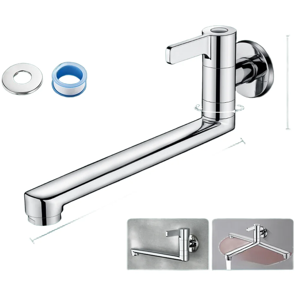 Solid Copper Mop Basin Faucet with Wall Mount Configuration 360 Degree Swivel Capability and Cold Water Flow Optimization