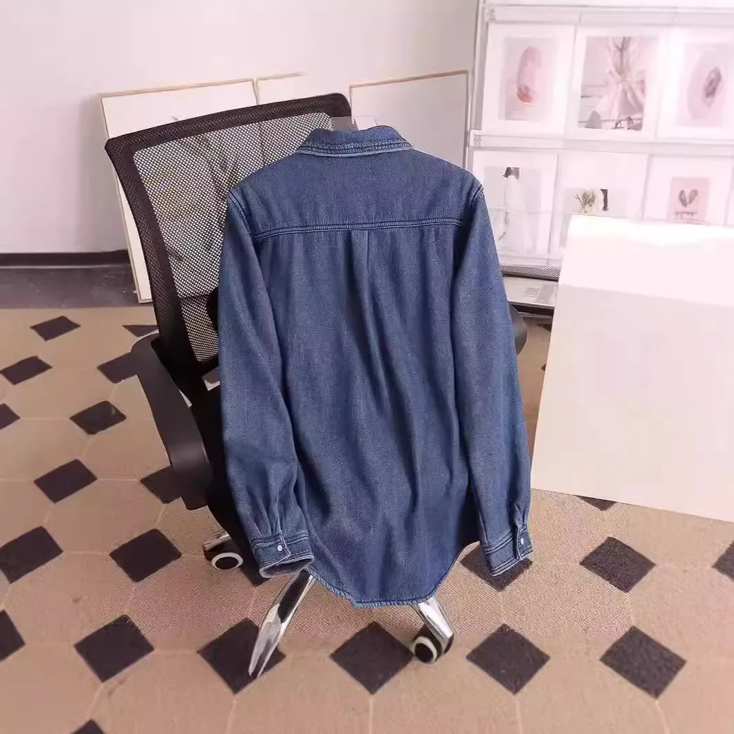 Denim Shirt Women Thick Top Winter 2025 Washed Single Breasted Turn Down Collar Pockets Female Vintage Streetwear Overshirt