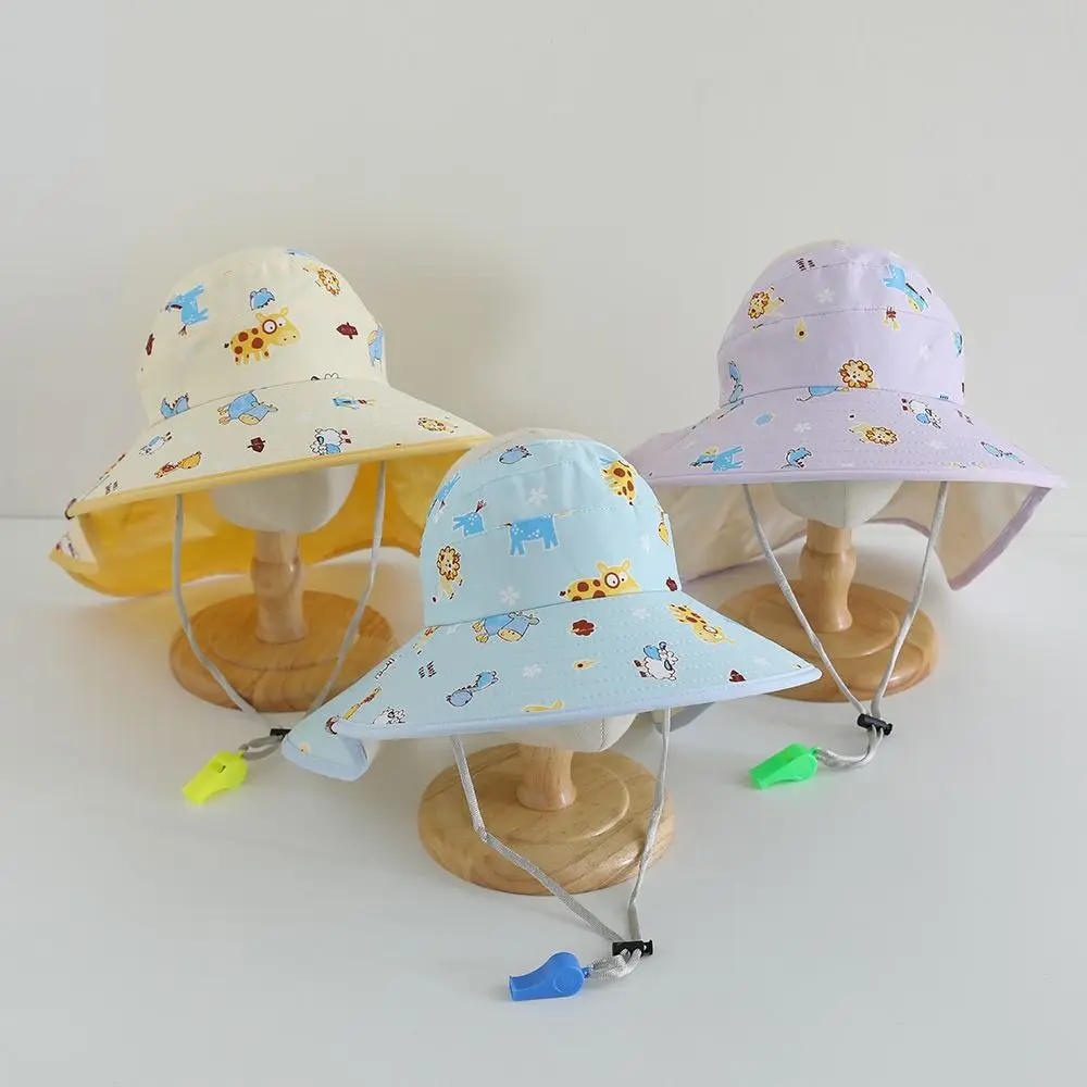 

Детская панама с милым мультяшным принтом, пустая верхняя кепка от солнца с защитой от ультрафиолета и свистком, дышащая пляжная шапка с шалью