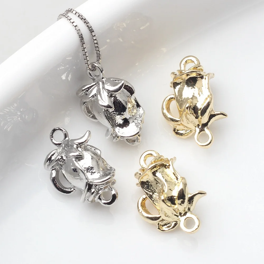 10pcs Alloy Rose Flower Hollow out Pendant Connectors Earring Necklace Bracelet Jewelry DIY Handmade Ornaments Accessories Craft