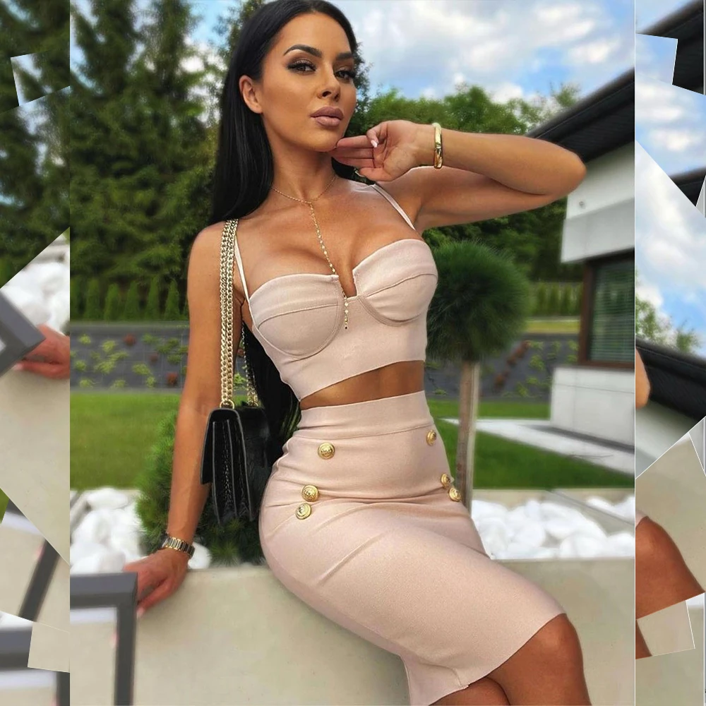 

New Ladies Sexy Sleeveless Tube Top Tight Mini Strap Button BandageDress Suit Birthday Celebration Party Wedding Dress Longuette