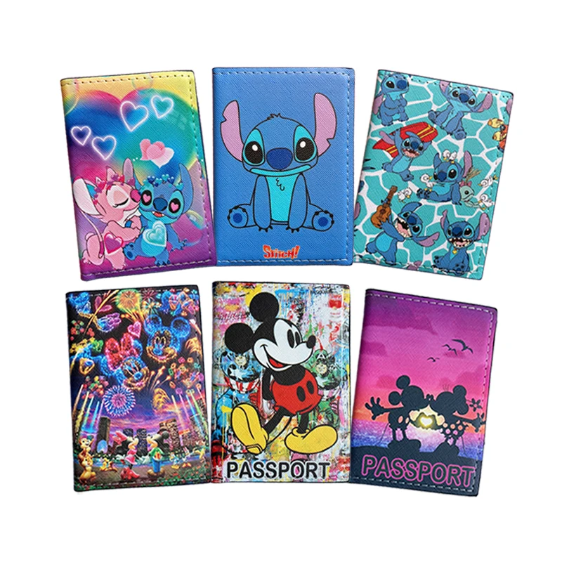 

Disney Stitch Mickey Passport Cover PU Leather Travel Passport Holder For Women Function Business Card Case with 3 Card Holder