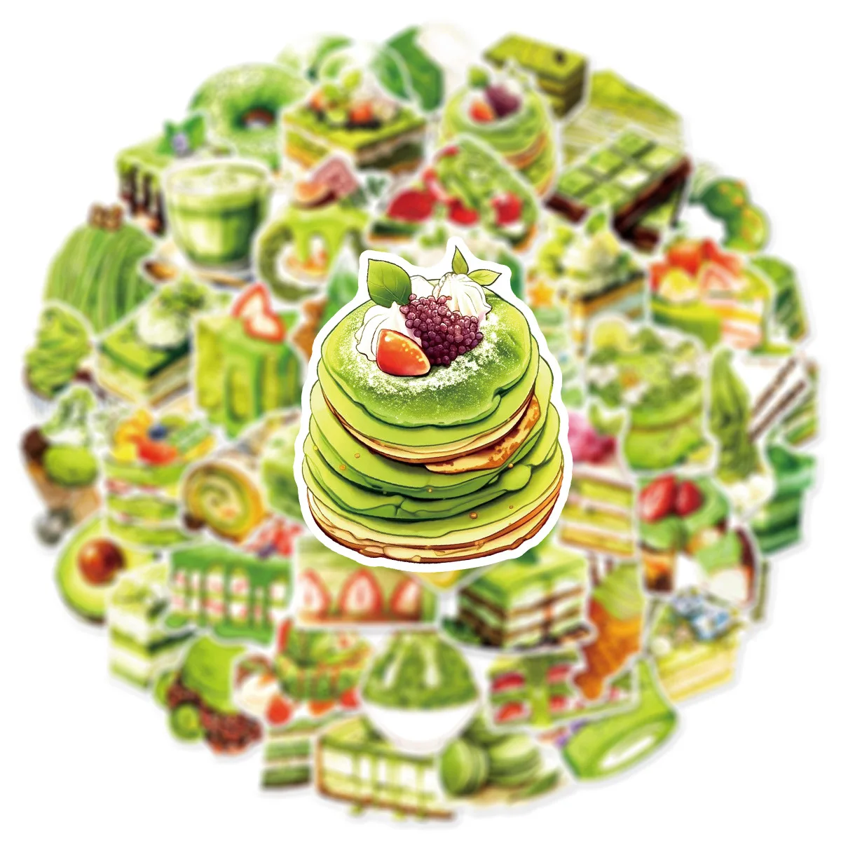 

50PCS Delicious Green Matcha Cake Cartoon Stickers Waterproof Graffiti Decal Kids Toy DIY Water Cup Notebook Paper Package