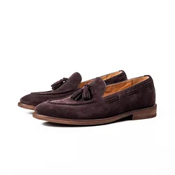 British Lefu Shoes for Men, Low Top, Anti Fleece, Nubuck Leather, Round Head, Casual Fit, Lazy, New, Four Seasons