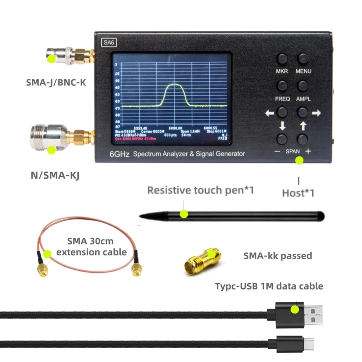 เครื่องวิเคราะห์สเปกตรัม6GHz แบบพกพา SA6ใหม่และเครื่องกำเนิดสัญญาณไปยัง2G 3G 4G LTE CDMA, DCS, GSM, GPRS,GLONASS