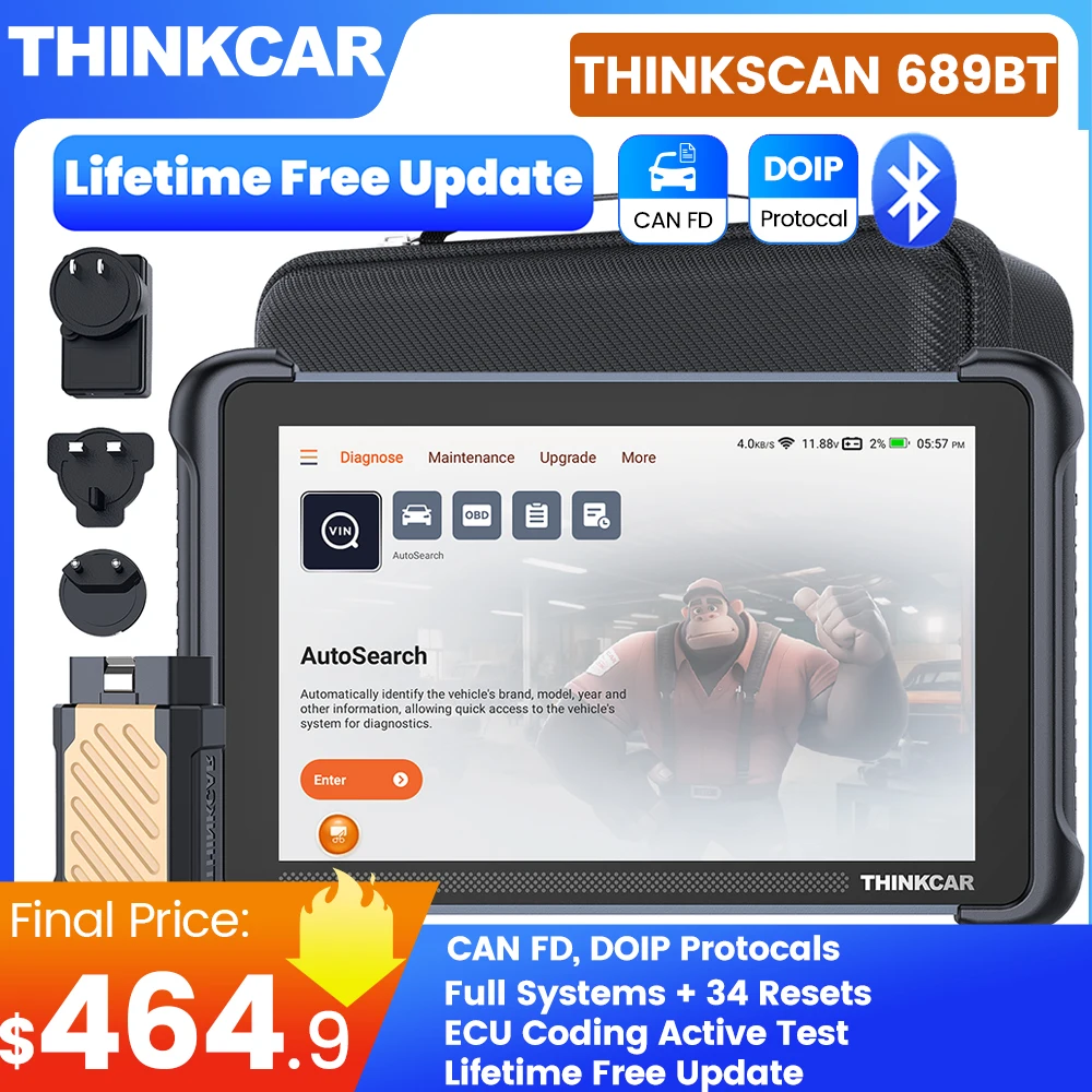 

THINKCAR Thinkscan 689BT OBD2 Diagnostic Tool Bi-directional ECU Coding CANFD DOIP 34 Reset All System Diagnosis Lifetime Free