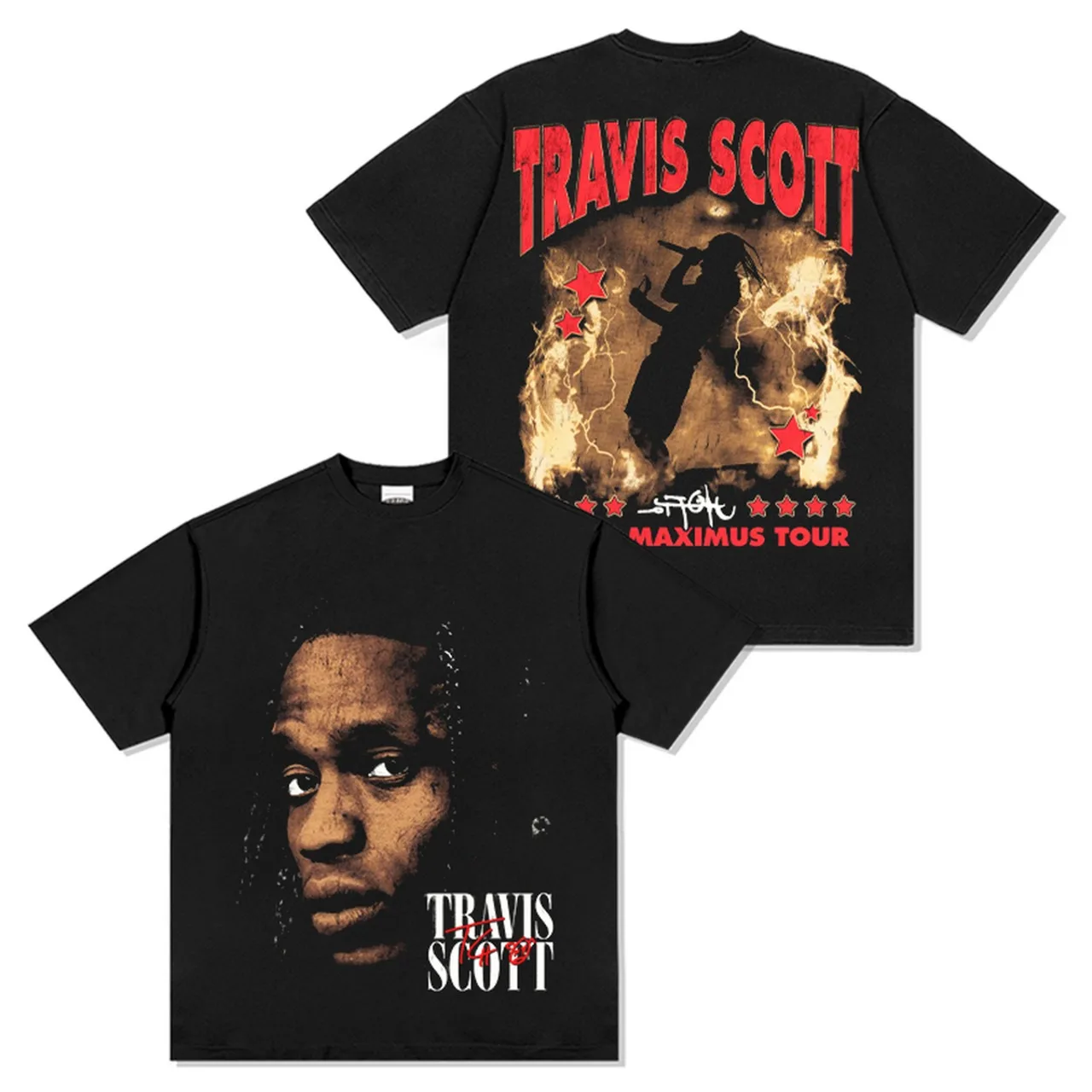 Travis Scott Maximus Tour T Shirt Hip Hop Rapper Vintage Graphic Print Cotton Short Sleeve Tee for Men Women Streetwear Tops