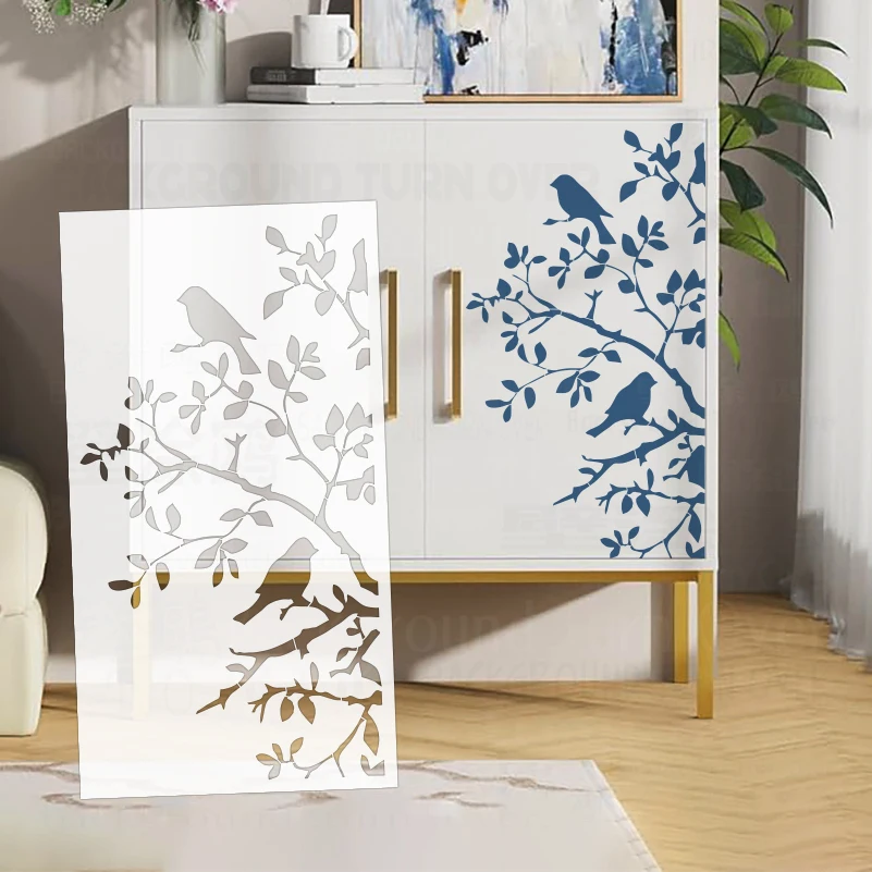 80cm - 120cm Wall Stencil For Painting Custom Plaster Template To Paint Furniture Makers Brick Putty Bird Branch Leaf S678