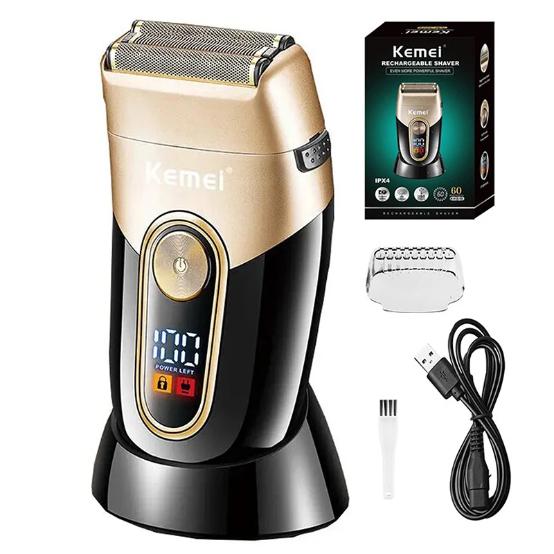 Kemei KM-3209 Men's Shaver  With Charging Base Electric Razor Wet or Dry Beard Shaving Rechargeable Shaver Double Net  Powerful