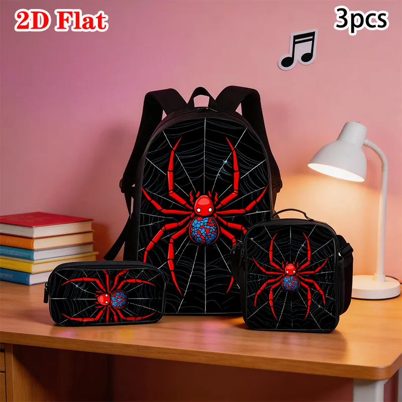 3pcs Spider Pattern Backpack Set Lightweight Large Capacity School Bag Travel Bag with Shoulder Bag Pencil Bag Kids Perfect Gift