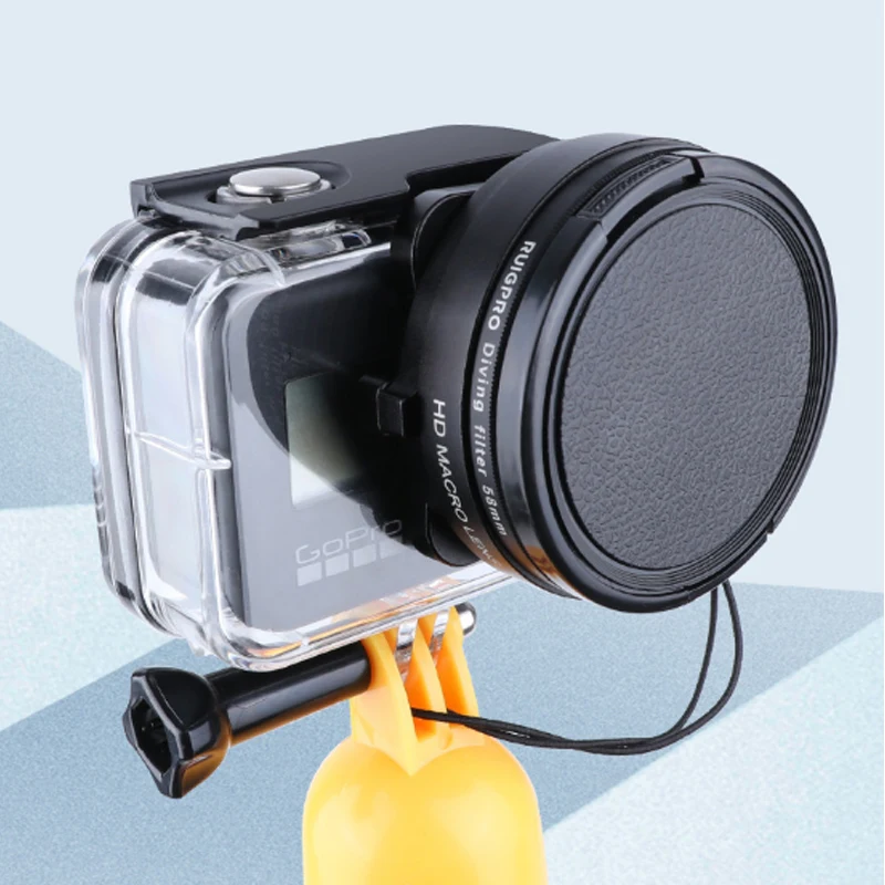 16X Macro filtr do Gopro 10/9/8 czarny oryginalna wodoodporna obudowa do nurkowania czerwony fioletowy filtr + pierścień pośredniczący + osłona obiektywu do Gopro 10/9