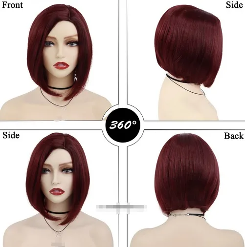 Perruque de Cheveux Synthétiques Courts pour Femme, Style Bob, Rouge, Droite, Degré de Chaleur, Aspect Naturel, ix, Cosplay, Costume, Offre Spéciale