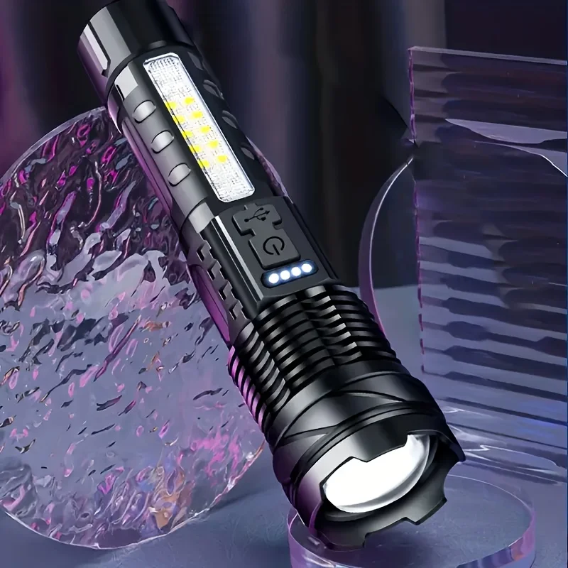 Taktische wiederaufladbare Hochintensitäts-Taschenlampe mit 7-Modi und einstellbarem Fokus, geeignet für Notfälle, Wandern und Camping