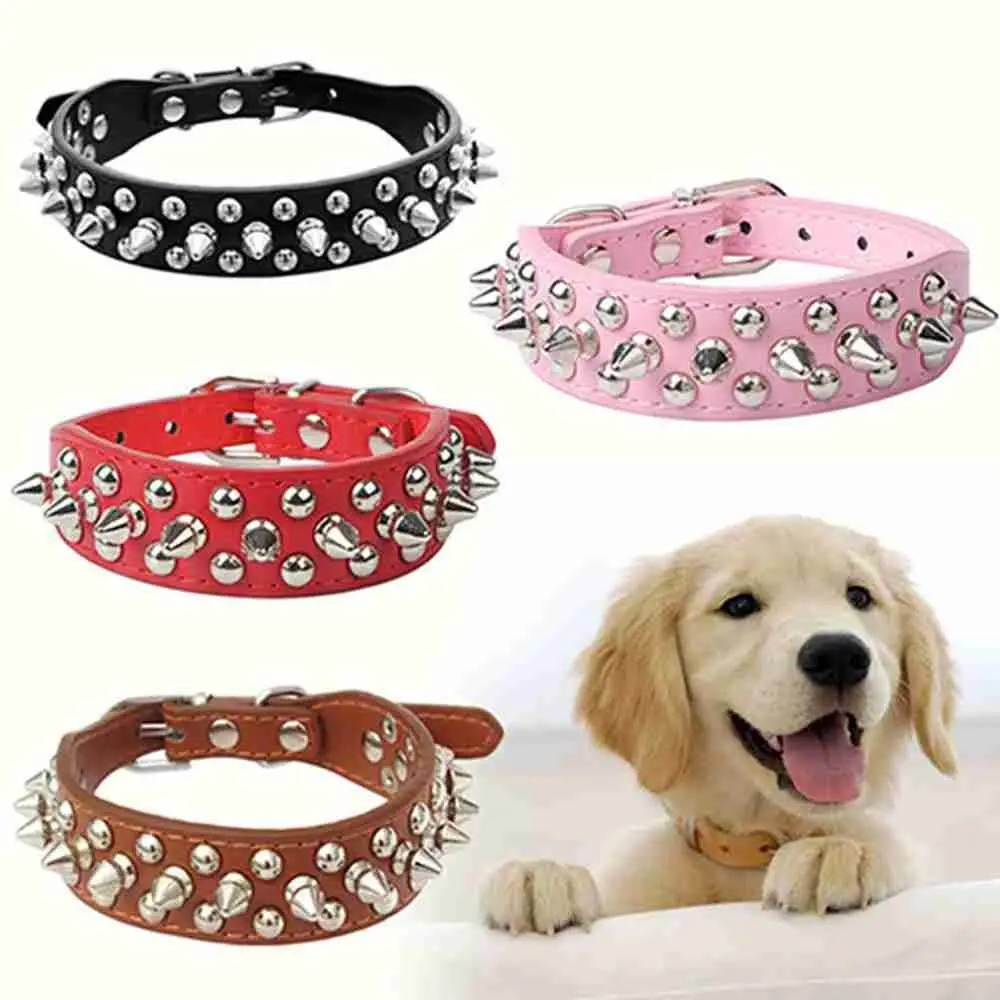 Anti-Bite Spiked Studded Pet Dog Collar PU Leather For Dogs Sport Padded Bulldog Pug Puppy Big Dog Collars Pets Supplies