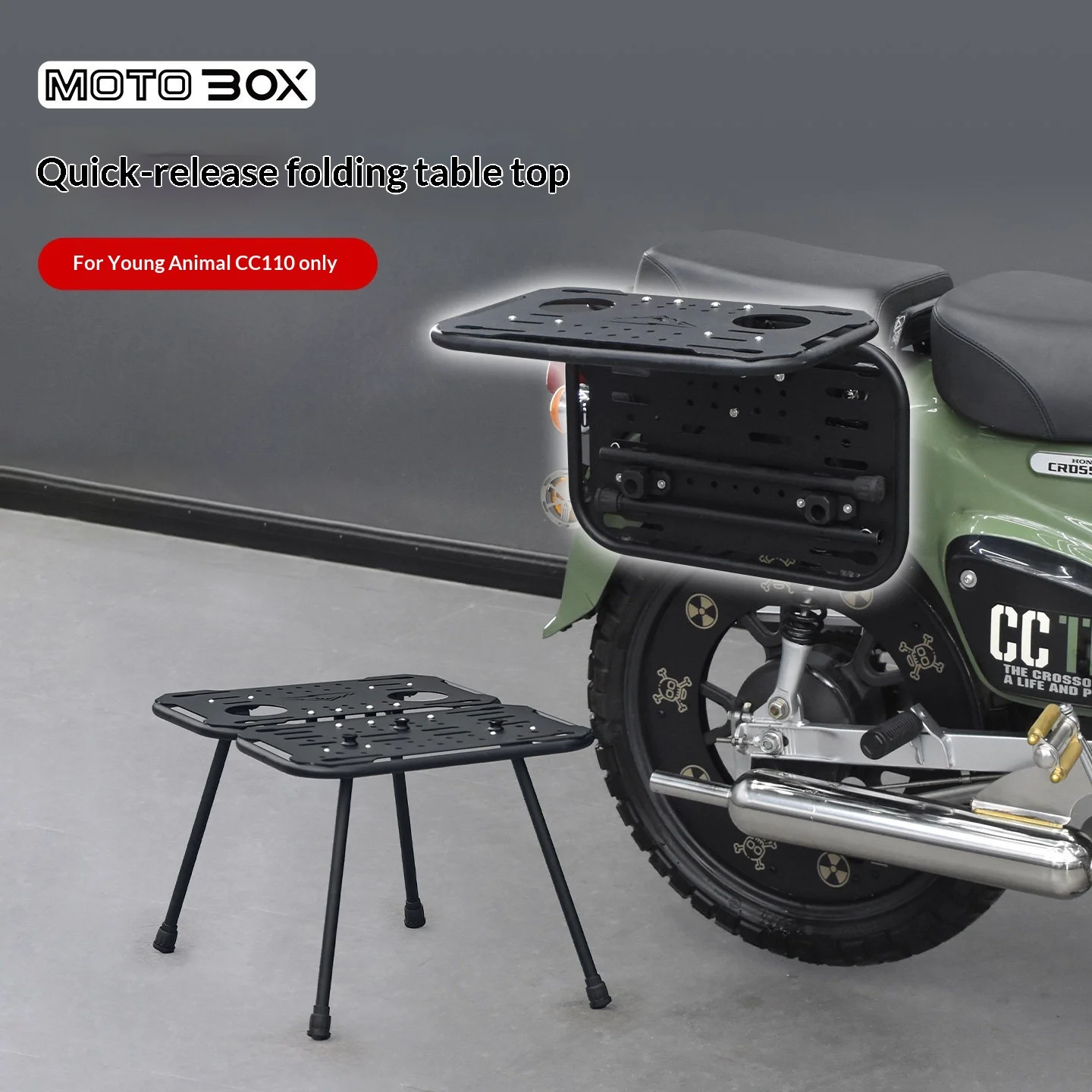 【Premium】For Honda CUB CC110 modified foldable tabletop quick-release flip-back shelf side bag stand accessories