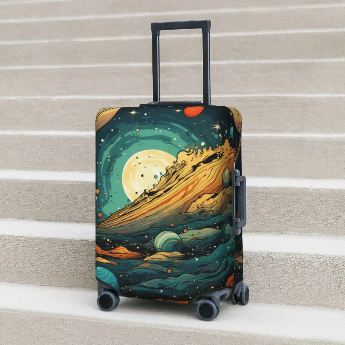 

Funny Planets Suitcase Cover Spiral Clouds Cruise Trip Protector Vacation Strectch Luggage Supplies