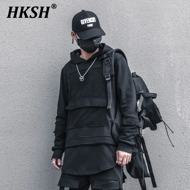 

HKSH Spring High Street Hip Hop Trend Hoodie Stitching Loose Darkwear Personalized Punk Coat Men's Hairdresser Sweatshirt HK1003