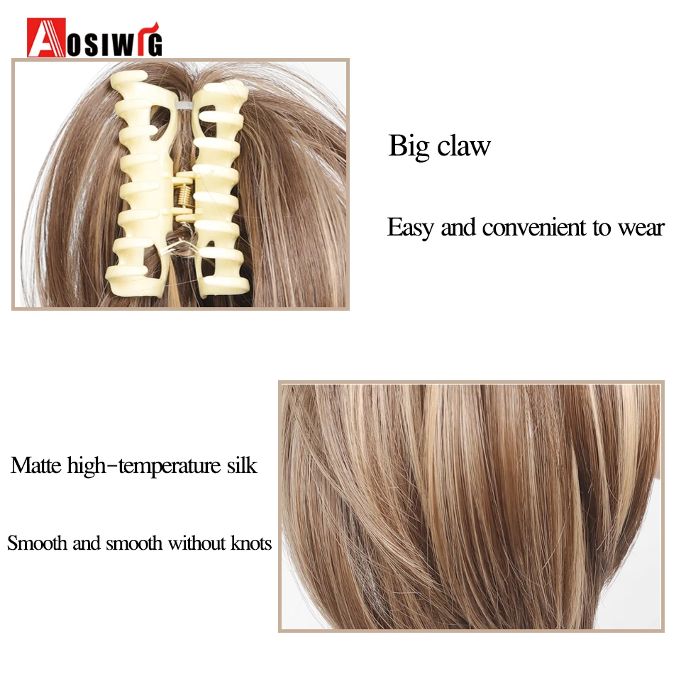 AOSI Synthetic Claw Clip Hair Bun Straight Chignon Bun Ponytail Hair Extensions Tousled Updo Hair Buns Claw Clip Hair Extensions