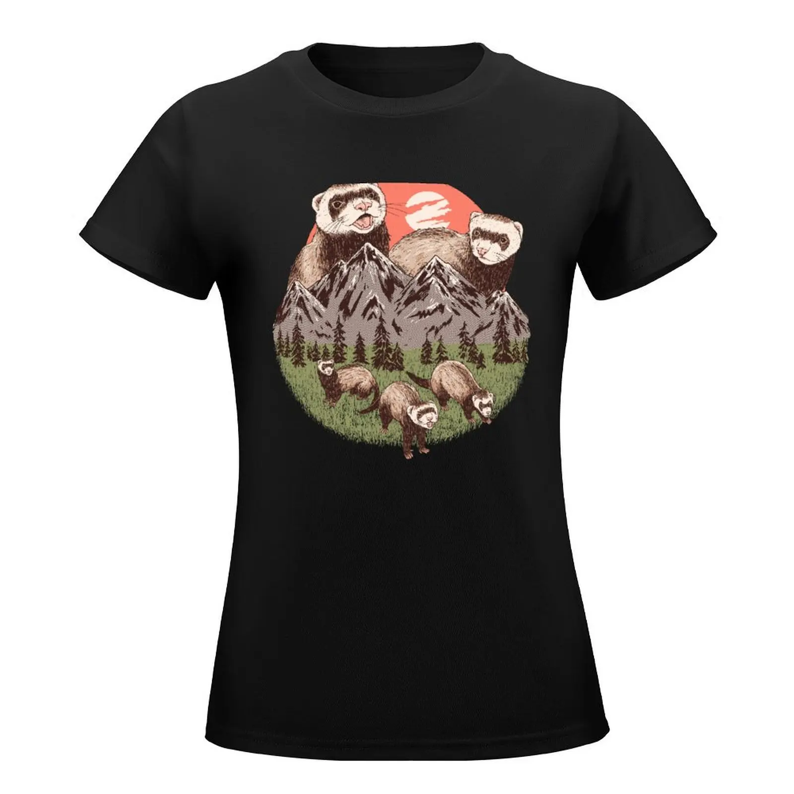 Mountain Ferrets T-Shirt Short sleeve tee animal print shirt for girls Aesthetic clothing summer top fashion woman blouse 2024