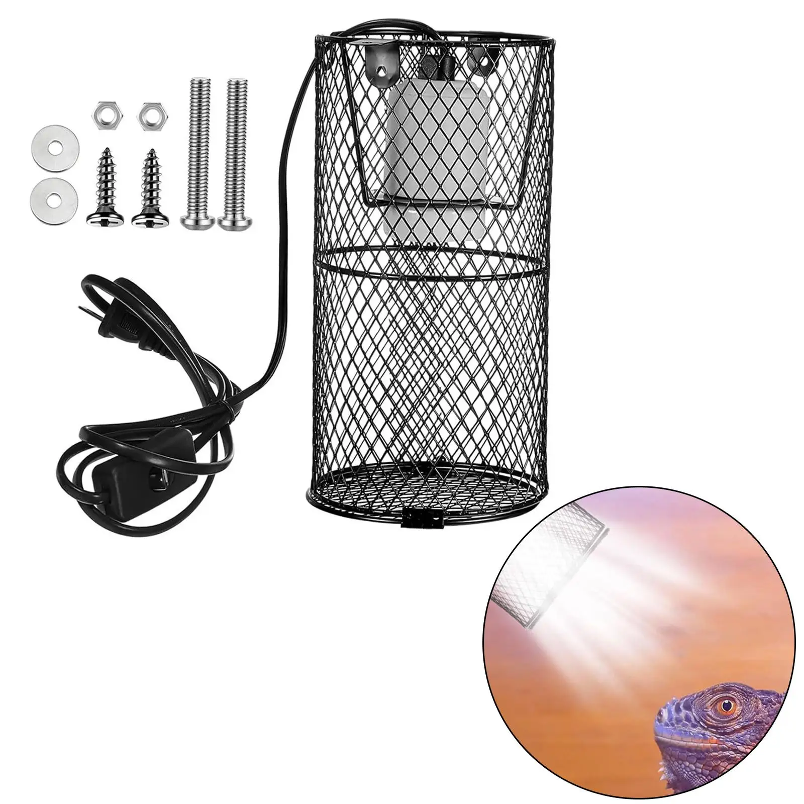 Reptile Heat Lamp Guard Anti Scald Heating Lamp Holder Mesh Cage Protection for Reptile Snake Chick Bulb Not Included