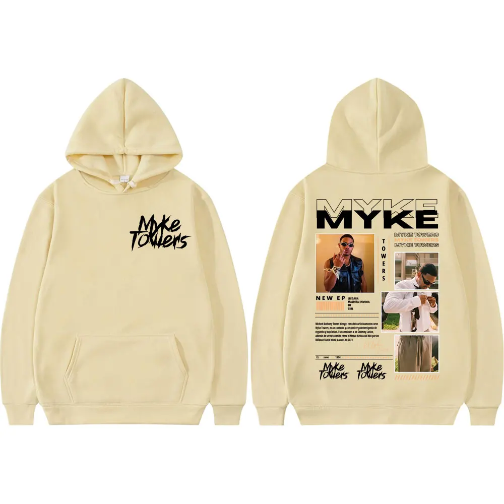 Rapper Myke Towers Graphic Hoodies Men Women Clothing Harajuku Hip Hop Hooded Sweatshirts High Street Fashion Trend Pullovers