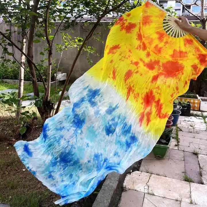 พัดระบำหน้าท้องผ้าไหมแท้ 100% สีไล่ระดับ อุปกรณ์ประกอบการเต้นรำ พัดระบำหน้าท้องผ้าไหม สีม่วง+เทอร์ควอยซ์+ขาว