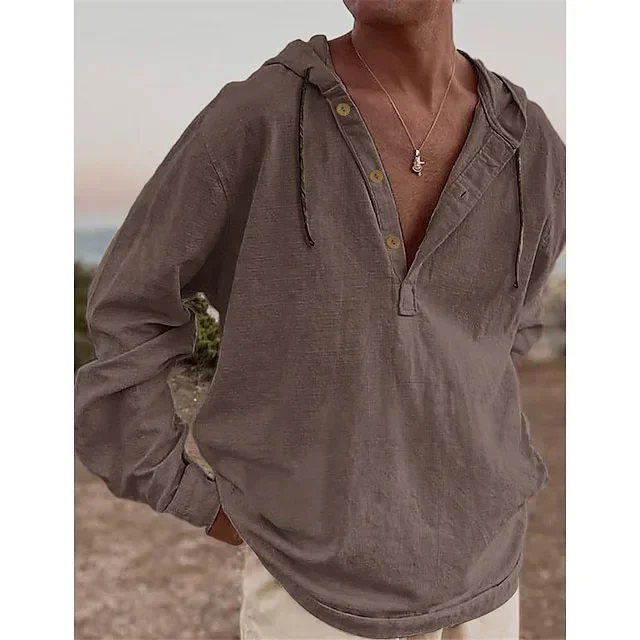 2024 New Young Men's Cotton and Linen Shirt Fashion Hooded Hoodie Long Sleeve Hooded Spring and Summer Casual Daily Clothing