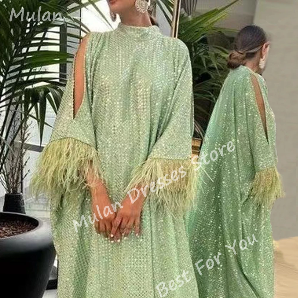 Vestidos de noite longos brilhantes para mulheres da Arábia Saudita, lantejoulas, penas, até o tornozelo, reto, eventos especiais, baile, festa maxi, 2021