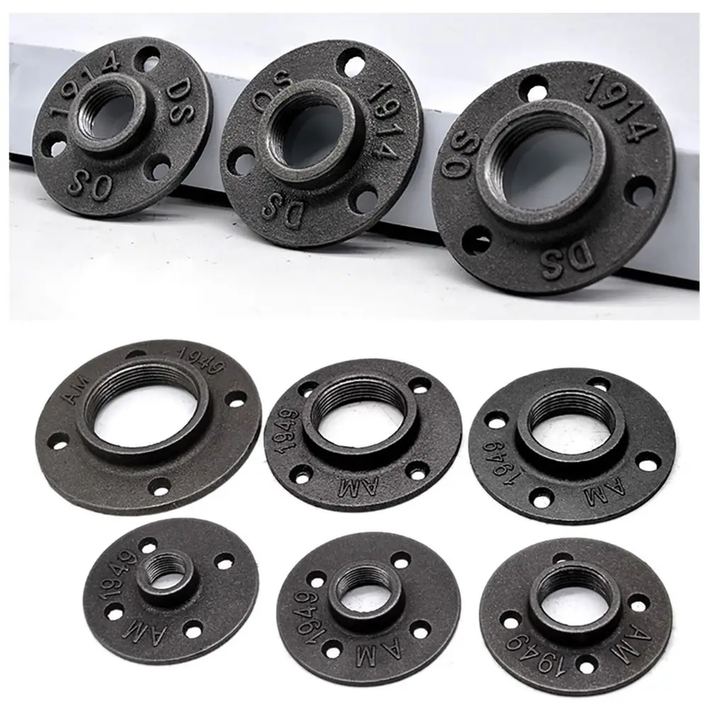 New Painted Floor Flange With Threaded Hole Industrial Vintage style Pipe Fittings Black Flange Plate Home