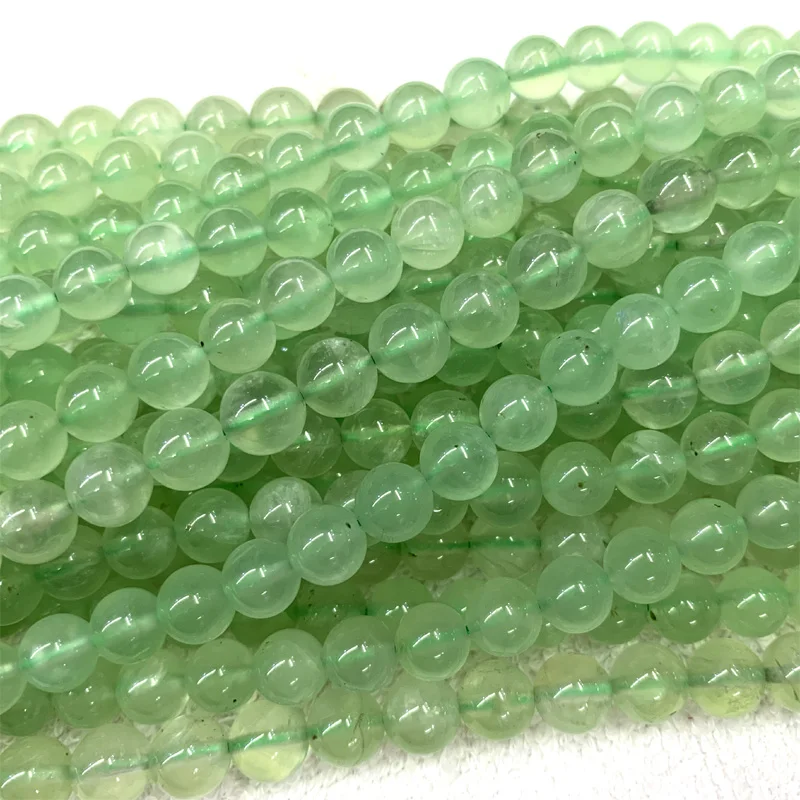 Veemake Natural Green Prehnite Loose Round Beads For Jewelry Making 08142