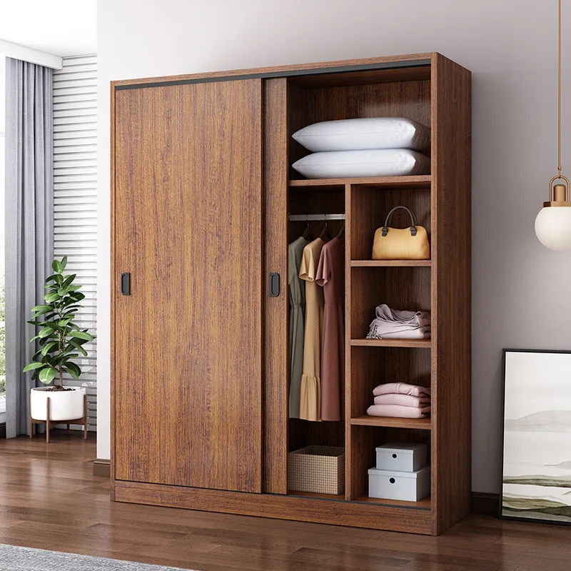 Modern simple household bedroom rental room with solid wood storage wardrobe