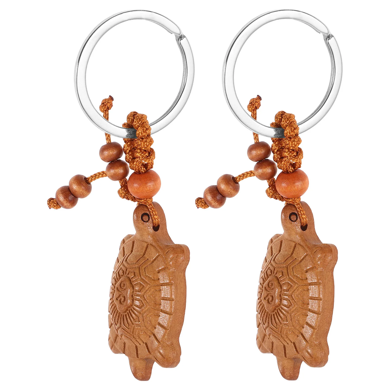 

2 Pcs Turtle Keychain Sunflower Lanyard Card Holder Locket Wooden Keyring Aesthetic Accessories