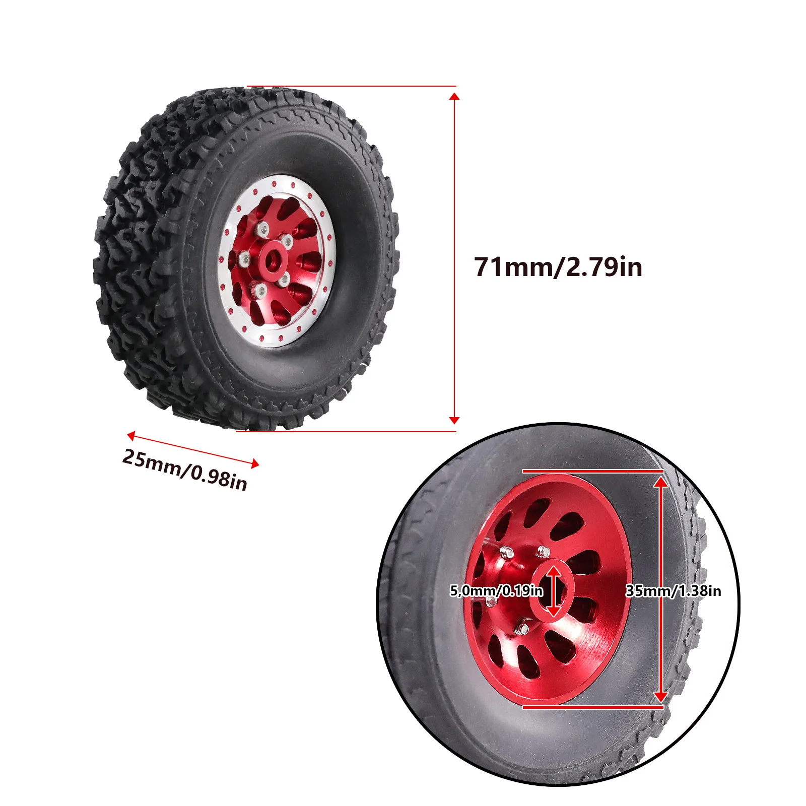 4Pcs Metal Beadlock Wheel Hub Wheel Rim And Rubber Tire For WPL C14 C24 B14 B24 B36 MN D90 MN99S RC Car Upgrade Parts view 2