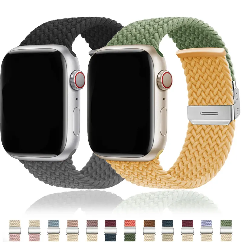 Braided Nylon Band for Apple Watch Ultra Strap 49mm 45mm 44mm 42mm 41mm 40mm 38mm Stretchy Bracelet iWatch SE Series 9 8 7 6 5 4