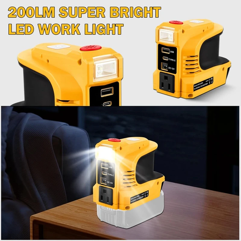 عاكس طاقة 180 وات لمحول Dewalt العاكس لـ Dewalt DC 20 فولت إلى 110 فولت ~ 120 فولت مخرج يعمل بالبطارية قابس أمريكي
